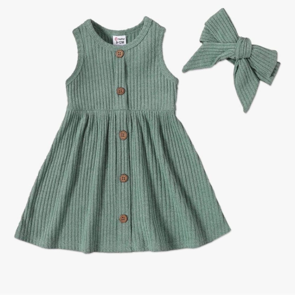 Blue Sleeveless Knit Dress with Bow